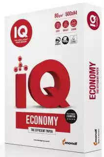 Фото товара Бумага А4 белая IQ Economy+ 500 л, 80 г/м², класс С+. Качественная ксероксная бумага для принтеров и офиса, производство - Словакия