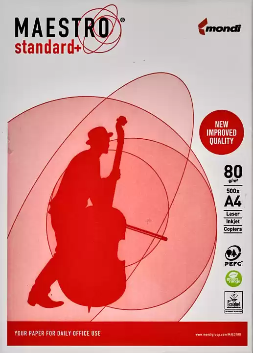 Папір А4 MAESTRO Standard+ 80 г/м², 500 аркушів, білий, клас С+ (Словаччина), офісний папір для друку і копіювання - зображення 5