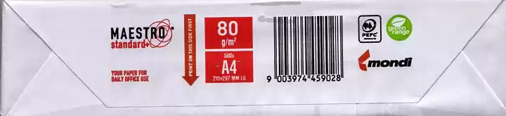 Папір А4 MAESTRO Standard+ 80 г/м², 500 аркушів, білий, клас С+ (Словаччина), офісний папір для друку і копіювання - зображення 5