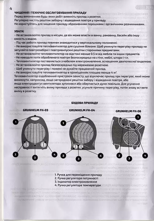 Тепловентилятор FH-06 Grunhelm, 2 кВт, з регулятором температури та захистом від перегріву - зображення 5