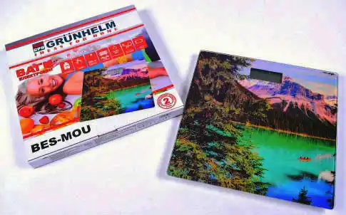 Ваги підлогові GRUNHELM BES-MOUNTAINS, скляні, з зображенням гірського озера, 0-180 кг - зображення 5