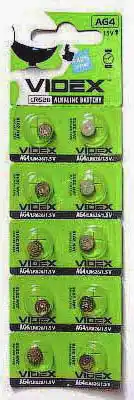 Батарейка AG4 Videx 1.5 V, лужна, бл. 10/1, аналоги: LR626, LR66, 177, 376, 377, SR626, SR626SW, SG4, L626, SR66 - зображення 5