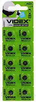 Фото товара Батарейка AG3 Videx, 1.5 V, щелочная, бл. 10/1, аналоги: LR41, 192, 384, 392, SR41, G3, V3GA