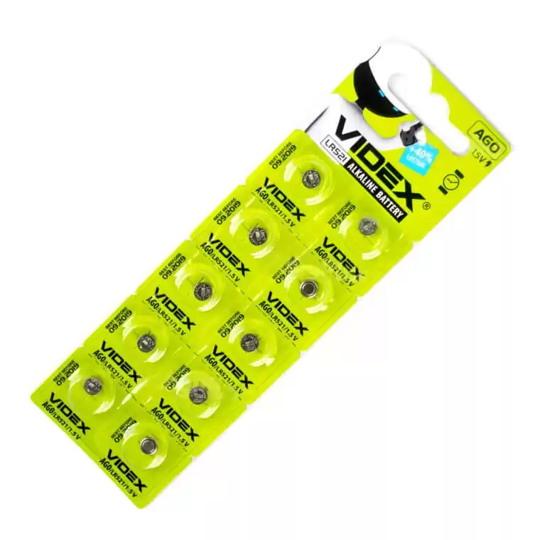 Батарейка AG0 Videx, 1.5 V, лужна, бл. 10/1, аналоги: LR521, G0, 379, SR521W - зображення 5
