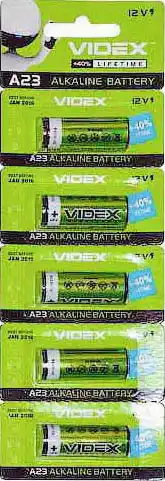 Батарейка A23 Videx, 12 V, алкалінова, плівка, бл. 5/1, аналоги: 23AE, GP23A, V23GA, LRV08, 8LR932, 8LR23, MN21 - зображення 5