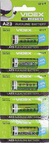 Батарейка A23 Videx, 12 V, алкалінова, плівка, бл. 5/1, аналоги: 23AE, GP23A, V23GA, LRV08, 8LR932, 8LR23, MN21 - зображення 6