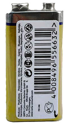 Батарейка 6F22 Varta, 9 V, сольва, плівка, бл. 12/1, аналоги: 6LR61, 1604, 1604A, PP3, E-Block, MN1604 - зображення 6