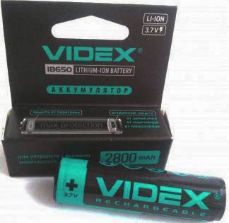 Акумулятор 18650 Videx 2800 mAh, літієвий, 3.7V, з захистом - зображення 6