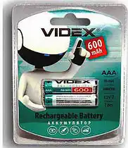 Фото товара Аккумулятор AAA HR03 Ni-MH Videx 600 mAh, 1.2V, (бл.2/1)