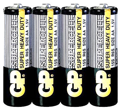 Батарейка AA R6, GP Supercell 15PL-S2, 1,5 V, сольова, уп. 4/1, аналоги: R6, UM3, 15D, 15S, пальчикова - зображення 1