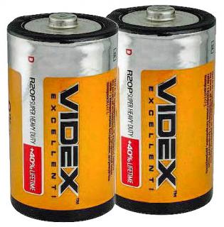 Фото товару Батарейка D R20, Videx, 1,5 V, сольова, уп. 24/2/1, аналоги: LR20, UM1, 13, 14, 14D