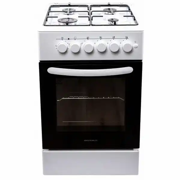 Кухонна плита газова Grunhelm FM-5601W на 4 конфорки з електричною духовкою, біла, духовка темна з білою ручкою. Габарити: в85*ш50*г59 см - зображення 5