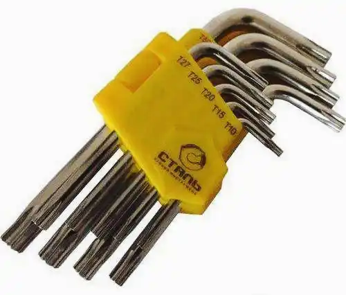Набір ключів Г-подібних TORX Сталь з отвором 9 одиниць (Т10, Т15, Т20, Т25, Т27, Т30, Т40, Т45, Т50) Сталь NEW - зображення 5