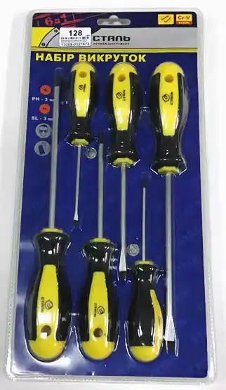 Набір викруток 6 предметів (PH0x75, PH1x100, PH2x150, SL3x75, SL5x100, SL6x150) Сталь - зображення 5
