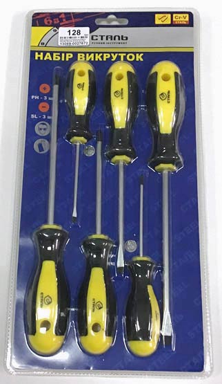 Набір викруток 6 предметів (PH0x75, PH1x100, PH2x150, SL3x75, SL5x100, SL6x150) Сталь - зображення 6