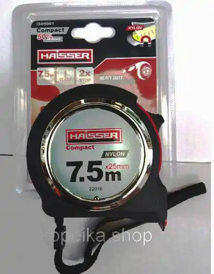 Рулетка 7,5*25мм , нейлон, пластиковий корпус, 2 стопа, HAISSER Compact - зображення 5