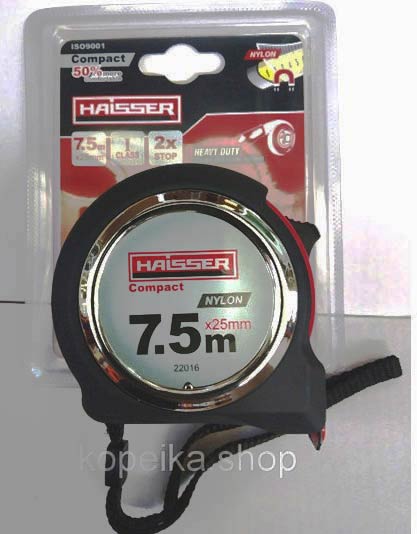 Рулетка 7,5*25мм , нейлон, пластиковий корпус, 2 стопа, HAISSER Compact - зображення 6