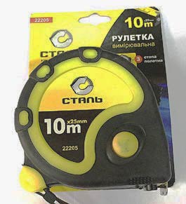 Рулетка измерительная 10мх25мм прорезиненные вставки 3 стопа Сталь - изображение 1