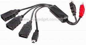 Фото товару HUB USB 2.0 на 3 порти, VE 447, 2xUSB AM, додаткове живлення, mini USB 2.0 M 5pin, RTL