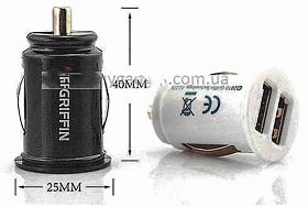 Фото товару Зарядний пристрій від автоприкурювача на USB, 1A+2.1A, GRIFFIN, OEM, білий