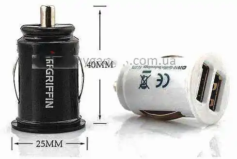 Зарядний пристрій від автоприкурювача на USB, 1A+2.1A, GRIFFIN, OEM, білий - зображення 5