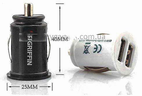 Зарядний пристрій від автоприкурювача на USB, 1A+2.1A, GRIFFIN, OEM, білий - зображення 1