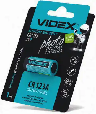 Батарейка CR123A, Videx, 3 V, літієва, уп. 1/1, аналоги: DL123A, ECR123A, BR123A, K123A, 123 - зображення 5