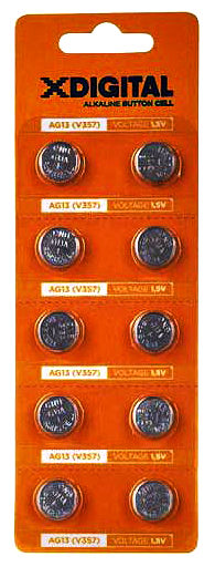 Батарейка AG13 X-Digital, 1.5 V, лужна, бл. 10/1, аналоги: LR44, A76, 357, SR44, 303, 303A, 357A, GP76A, V357, V76PX, V13GS - зображення 6