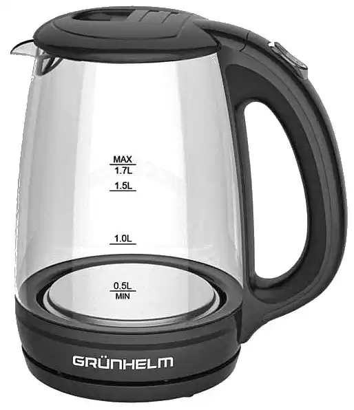 Електрочайник GRUNHELM EKP-1703GB, скляний, чорний, 1,7л, дисковий, 2200 Вт, LED підсвічування - зображення 5