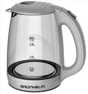Фото товару Електрочайник GRUNHELM EKP-1703GW, скляний, білий, 1,7л, дисковий, 2200 Вт, LED підсвічування