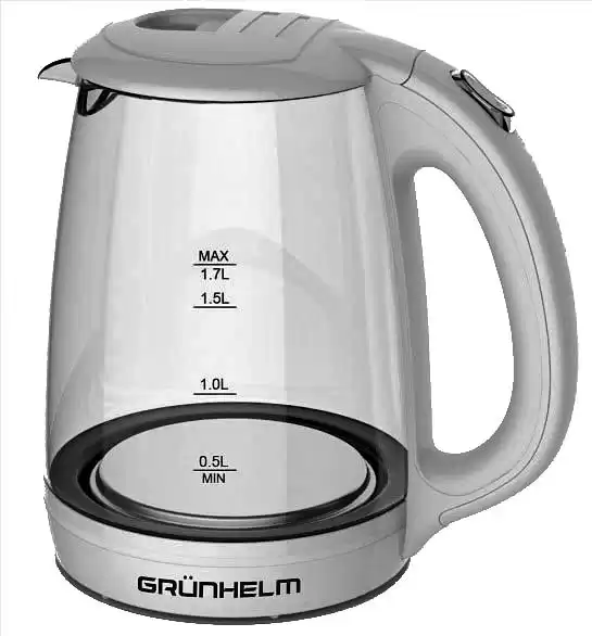 Електрочайник GRUNHELM EKP-1703GW, скляний, білий, 1,7л, дисковий, 2200 Вт, LED підсвічування - зображення 5
