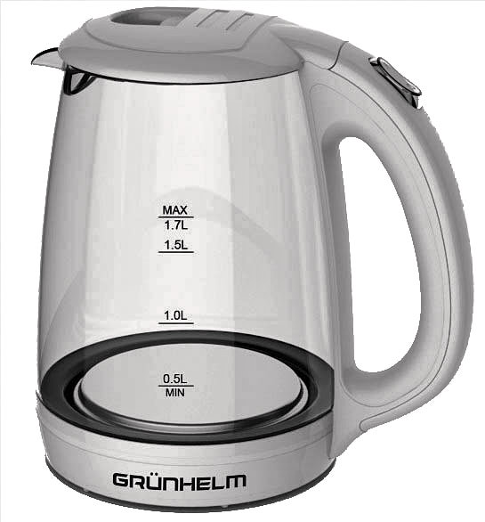 Електрочайник GRUNHELM EKP-1703GW, скляний, білий, 1,7л, дисковий, 2200 Вт, LED підсвічування - зображення 1