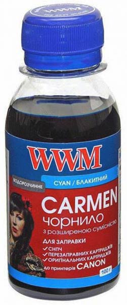 Чорнило WWM CARMEN (CU/C) Cyan, 100 г, універсальне для принтерів Canony - зображення 1