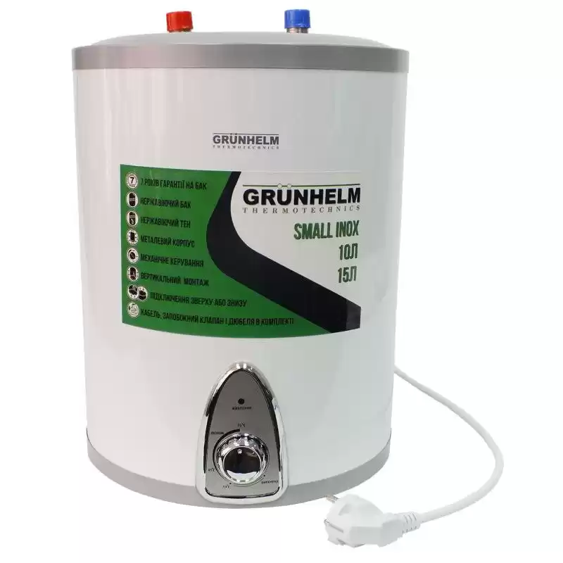 Водонагрівач GBH I-10U Grunhelm, підключення зверху, нержавіючий бак, 10 л, 1500 Вт, 6 барелів, 75 С, 4,5 кг, 360*270*280 мм - зображення 5