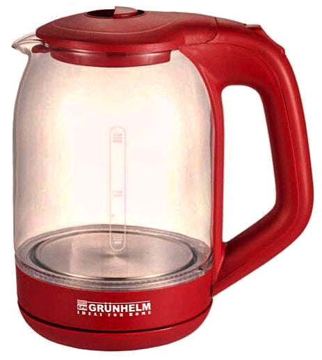 Електрочайник GRUNHELM EKP-1801GR, скляний, червоний, 1,7л, дисковий, 2200 Вт, LED підсвічування - зображення 1