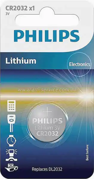 Батарейка CR2032 Philips, 3 V, літієва, бл. 5/1, аналоги: CR2032, DL2032, 5004LC, BR2032, ECR2032, KCR2032, L2032 - зображення 5