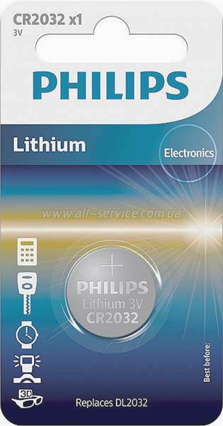Батарейка CR2032 Philips, 3 V, литиевая, бл. 5/1, аналоги: CR2032, DL2032, 5004LC, BR2032, ECR2032, KCR2032, L2032 - изображение 1