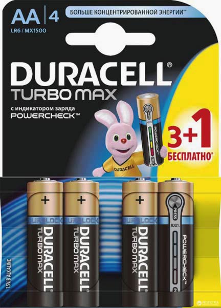 Батарейка AA LR6, Duracell Turbo Max, 1,5 V, лужна, бл. 4/1, аналоги: R6, UM3, 15, 15A, MN1500 - зображення 1