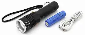 Фото товара Ручной фонарик WD-233 Led T6 аккумулятором 18650, 13.5*3.5см