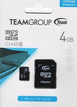 Фото товару Карта пам'яті 4Gb Class 10 TEAM GROUP, microSDHC+SD