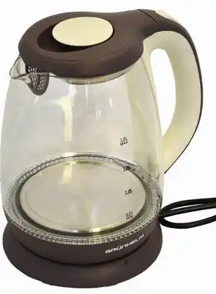 Електрочайник GRUNHELM EKP-2315GE, скляний, білий/коричневий, 1,8 л, дисковий, 1800 Вт, LED підсвічування - зображення 5