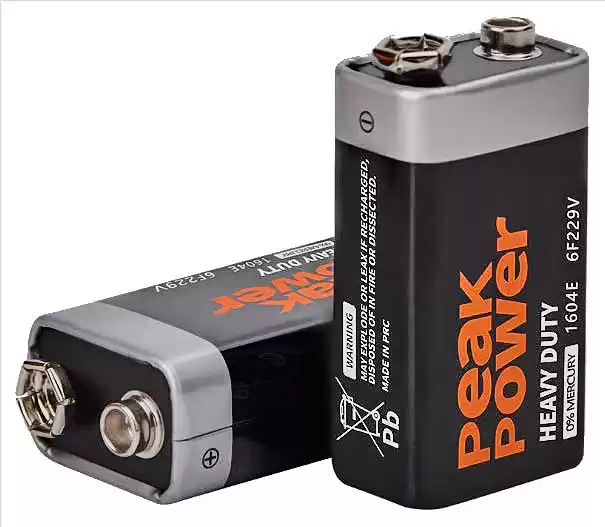 Батарейка 6F22 Peak Power 1604E, 9 V, сольва, бл. 1/1, аналоги: 6LR61, 1604, 1604A, PP3, E-Block, MN1604 - зображення 5