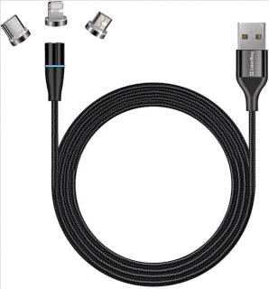 Фото товару Кабель Lightning/micro-USB/USB Type-C на USB Black 1 м ColorWay Magnetic Data/qc CW-CBUU038-BK