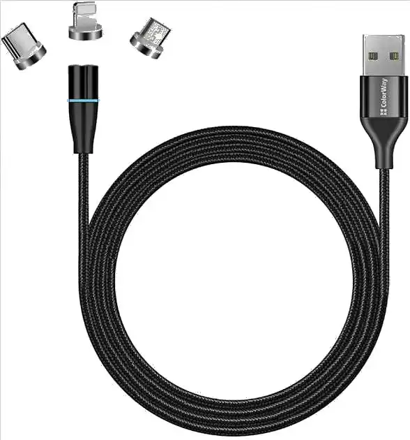 Кабель Lightning/micro-USB/USB Type-C на USB Black 1 м ColorWay Magnetic Data/qc CW-CBUU038-BK - зображення 5
