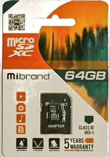 Фото товару Карта пам'яті 64Gb class 10, Mibrand, microSDHC UHS-1+SD