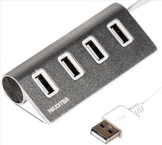 Фото товару HUB USB 2.0 98 HU2A-4P-01 на 4 порти, метал, сріблястий Maxxter