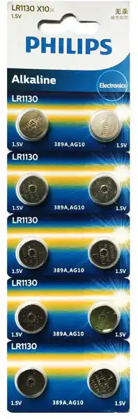 Батарейка G10 Philips, лужна, бл. 10/1, аналоги: AG10, LR54, LR1130, G10, 189, SR1130W, GP89A, 389, SR1130, V10GA, SR54 - зображення 5