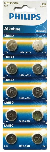 Батарейка G10 Philips, лужна, бл. 10/1, аналоги: AG10, LR54, LR1130, G10, 189, SR1130W, GP89A, 389, SR1130, V10GA, SR54 - зображення 6