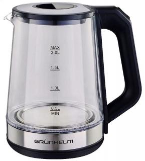 Фото товару Електрочайник Grunhelm EKP-2313, скляний, чорний, 2 л, дисковий, 1800 Вт