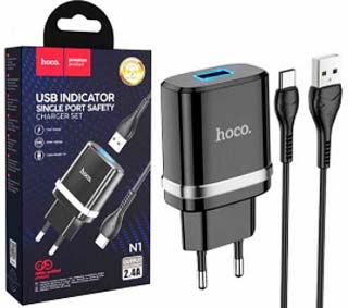 Фото товару Зарядний пристрій Hoco N1 220V на 1 USB, 5V 2,4A чорний